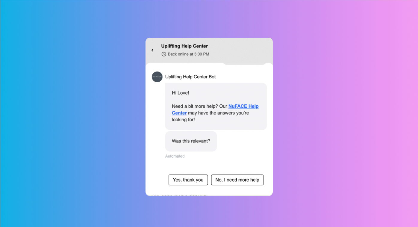 chat window showing convo between nuface and customer