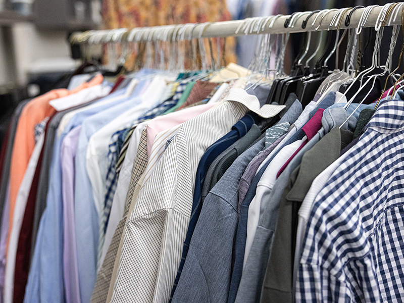 a rack of clothes at the Career Closet.