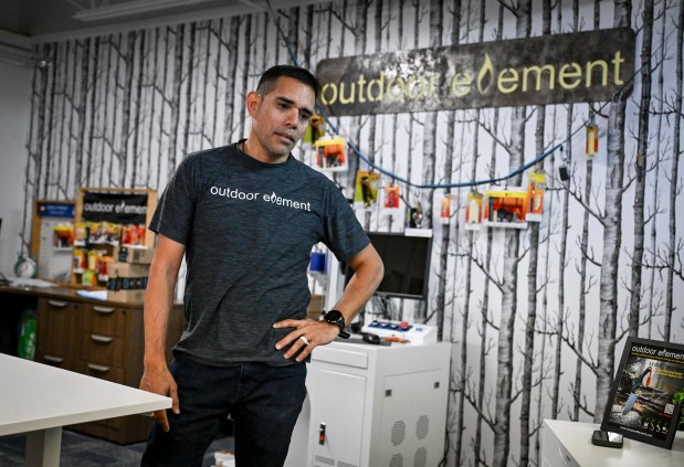 Owner and founder Mike Mojica speaks at Outdoor Element in Englewood on Tuesday, Sept. 30, 2025. (Photo by AAron Ontiveroz/The Denver Post)