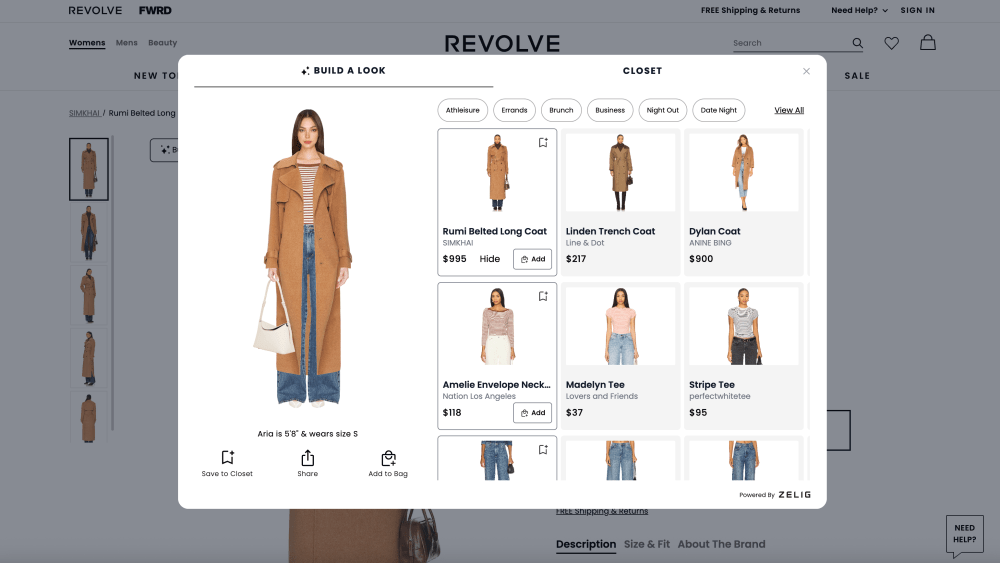The Build a Look interactive feature on the Revolve e-commerce site.