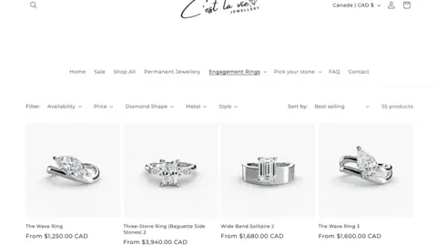 C'est la vie Jewellery A screengrab of the C'est la vie website which features different silver rings for sale.