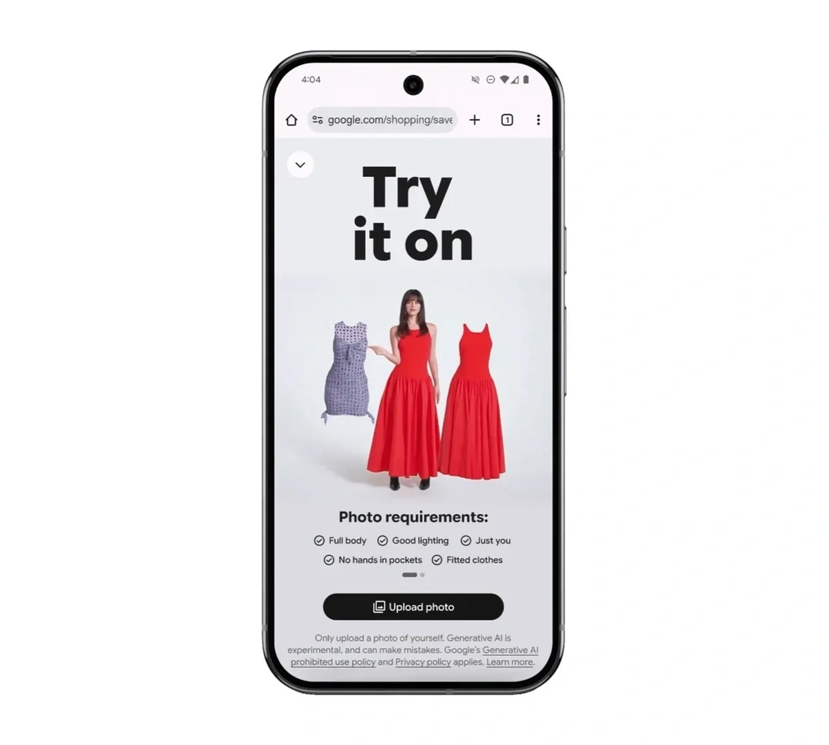 Virtual try-on within Google Shopping