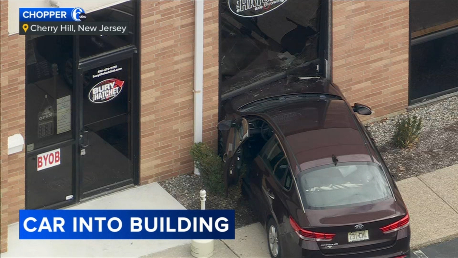 Car slams into axe-throwing business in Cherry Hill, New Jersey