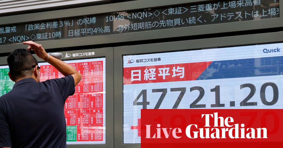 Yen slumps and Nikkei hits record after Sanae Takaichi wins Japan’s ruling party election; gold nears $4,000 as rally continues – business live | Business