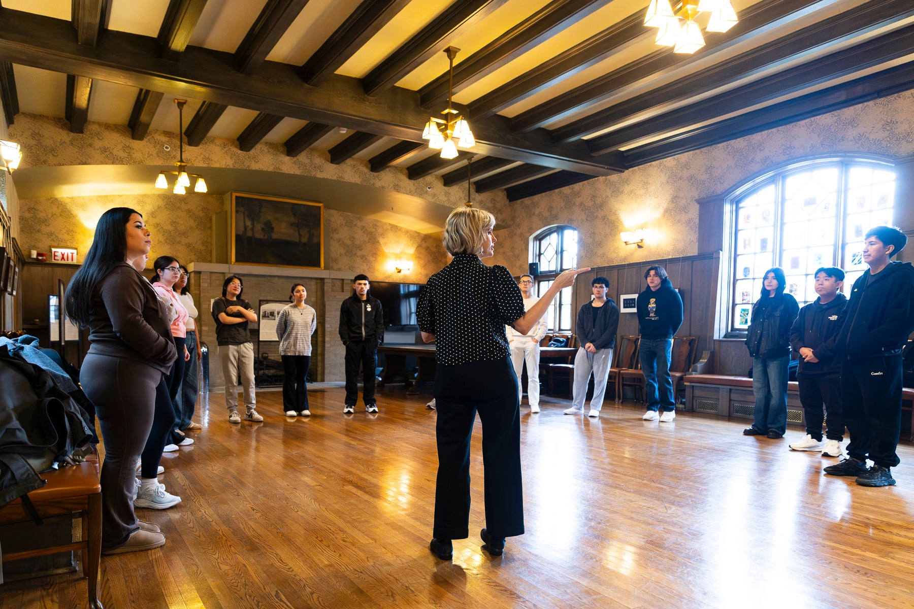 Morgan Lord (Center) leads the Business 420 in improv activities.