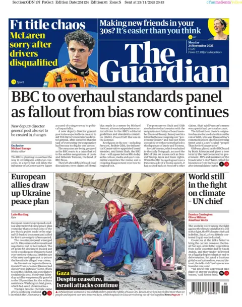 "BBC to overhaul standards panel as fallout from bias row continues," reads the headline on the front page of the Guardian.