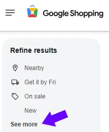 A blue arrow points to a filter that says &quot;see more.&quot;
