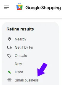 An arrow points to a filter that says &quot;small businesses.&quot;