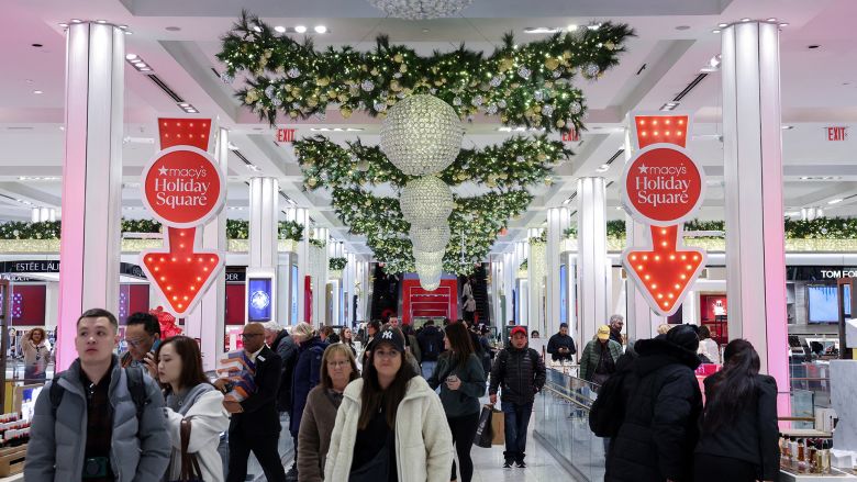 People shop in Macy's Herald Square ahead of Black Friday and Christmas in New York City on November 24, 2025.