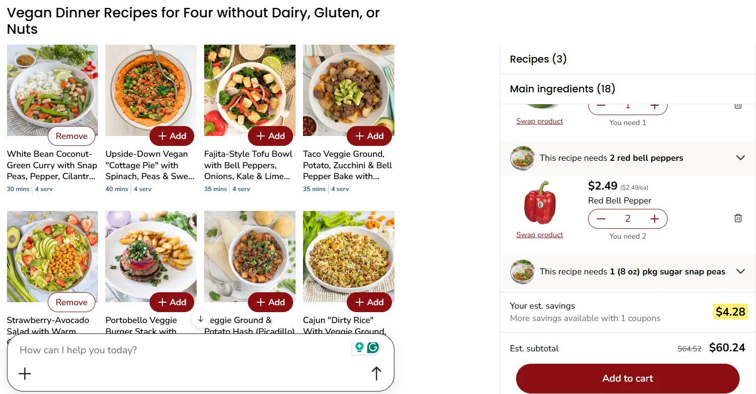 Screenshot of an AI tool on Safeway's website.