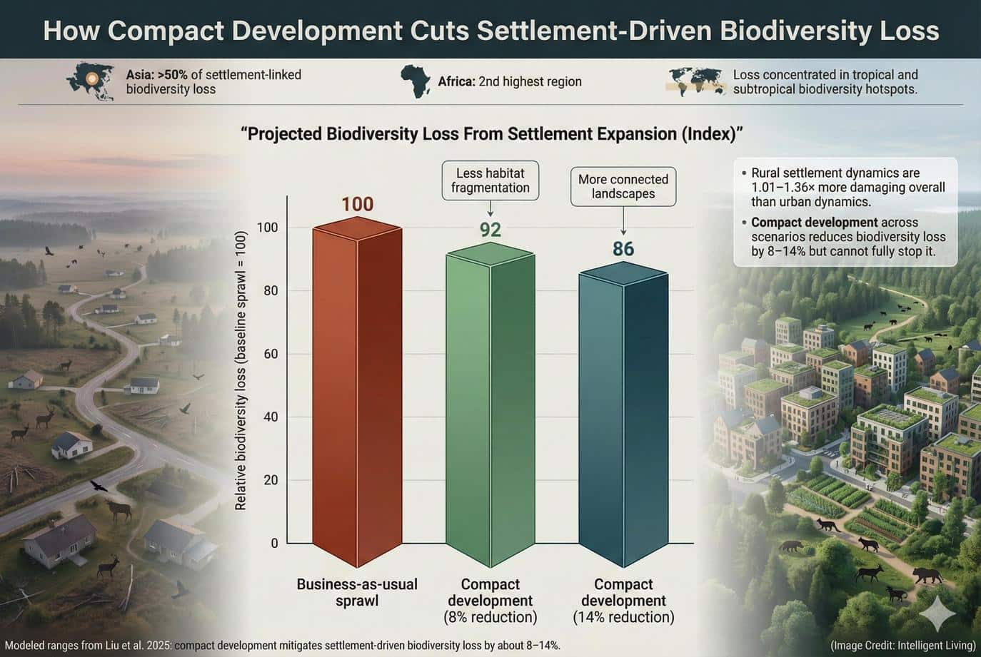 Substantial evidence suggests that compact development—prioritizing efficient growth within established boundaries—offers the most viable path to reducing biodiversity loss.
