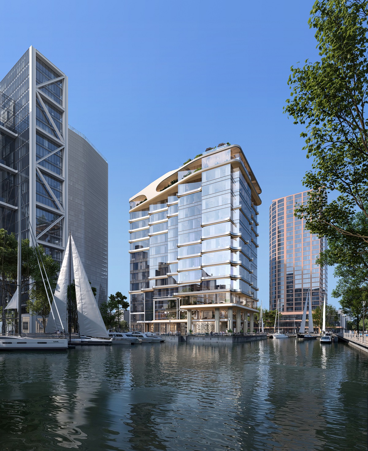 view from river of boats and LUX_ Shanghai On The Bund -