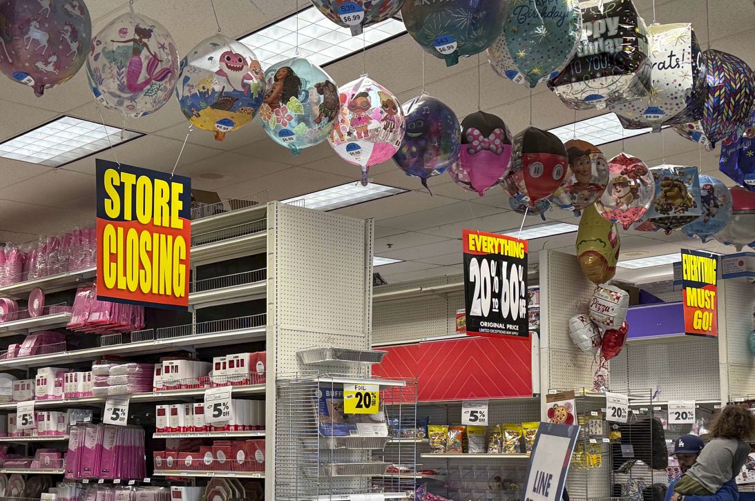A store closing sign at a Party City location in California.