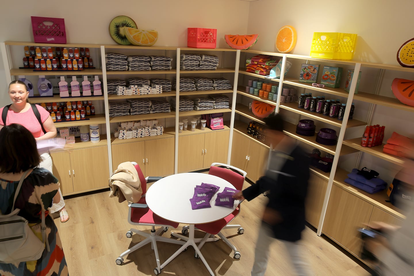 An employee swag room welcomed visitors at the official opening of Welch’s new corporate headquarters in Waltham on June 17.