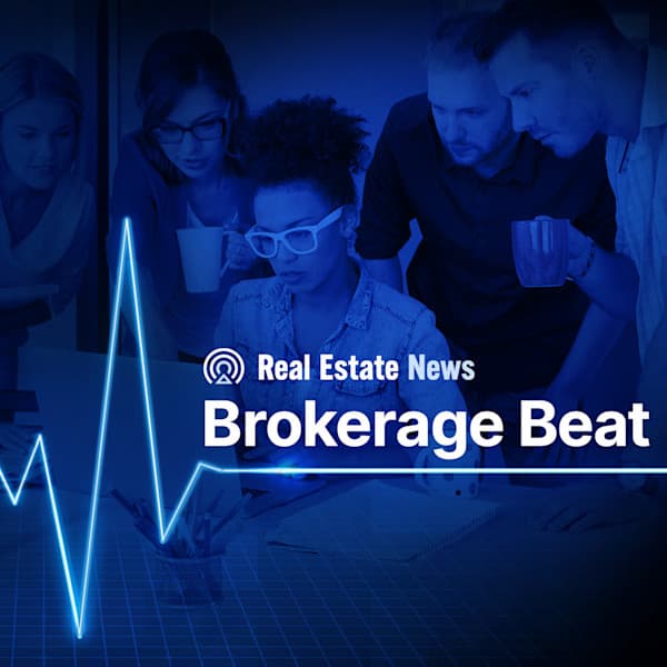 Brokerage Beat logo with a pulse line and people viewing laptop screen in background