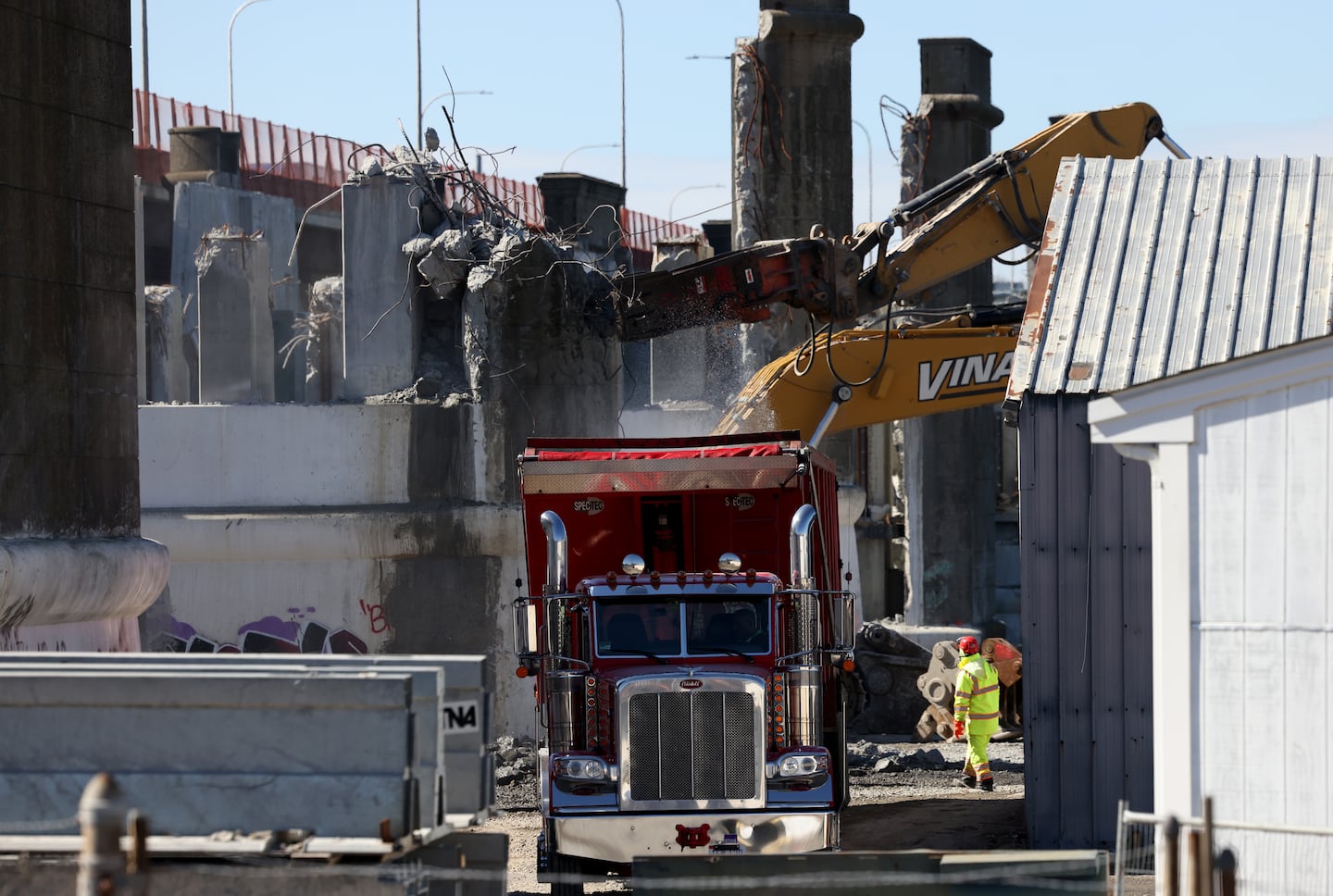 A crew in March worked to demolish the remnants of the Washington Bridge’s westbound span. 
