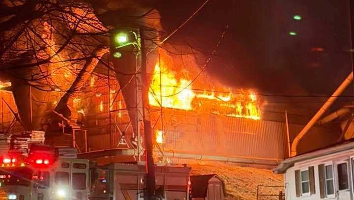 Firefighters return to 4-alarm blaze at Juniata County, Pa. pallet business