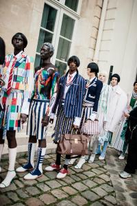 Backstage at the Thom Browne fashion show as part of Spring/Summer 2026 Paris Fashion Week on October 06, 2025 in Paris, France.