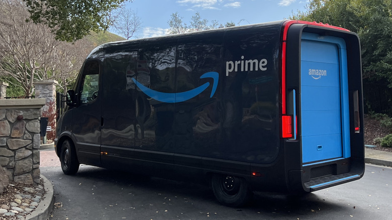 An Amazon truck making deliveries