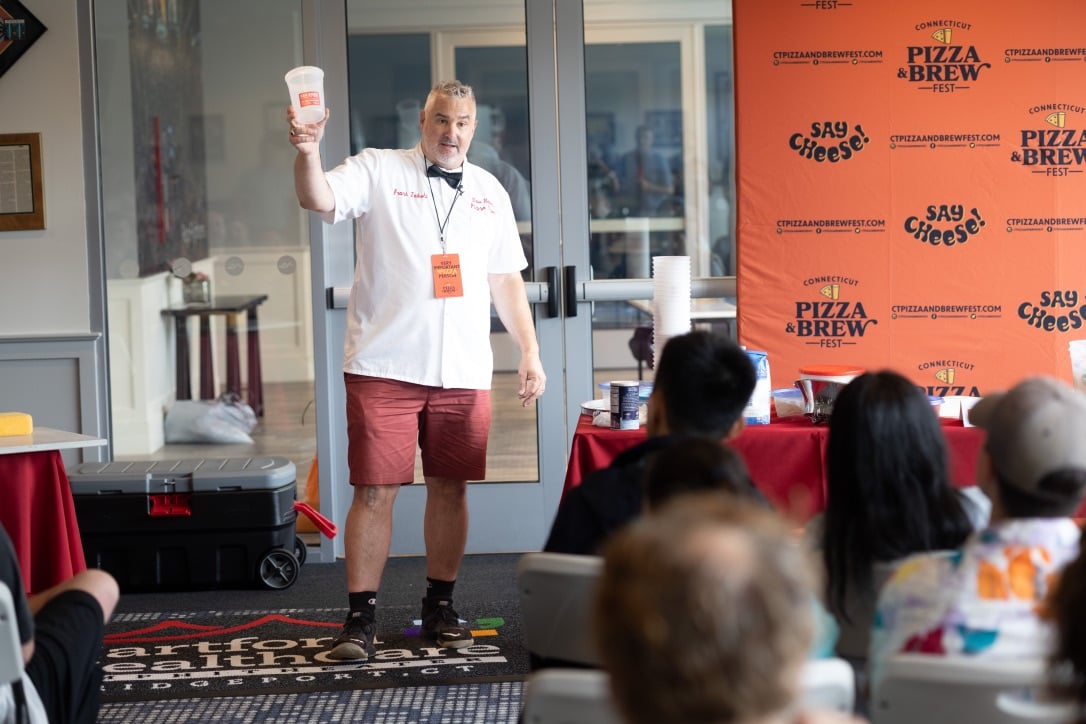 New Haven-style pizza expert Frank Zabski at Connecticut Pizza &...