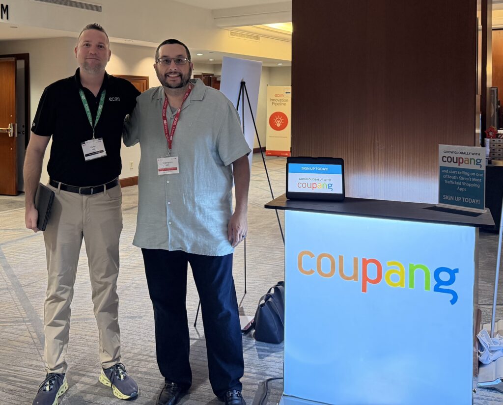Tyler Barich, ECRM's Vice President of Food & Beverage, spends time in Dallas with Coupang’s John Dempsey, who connected with 50 vendors looking to expand internationally.
