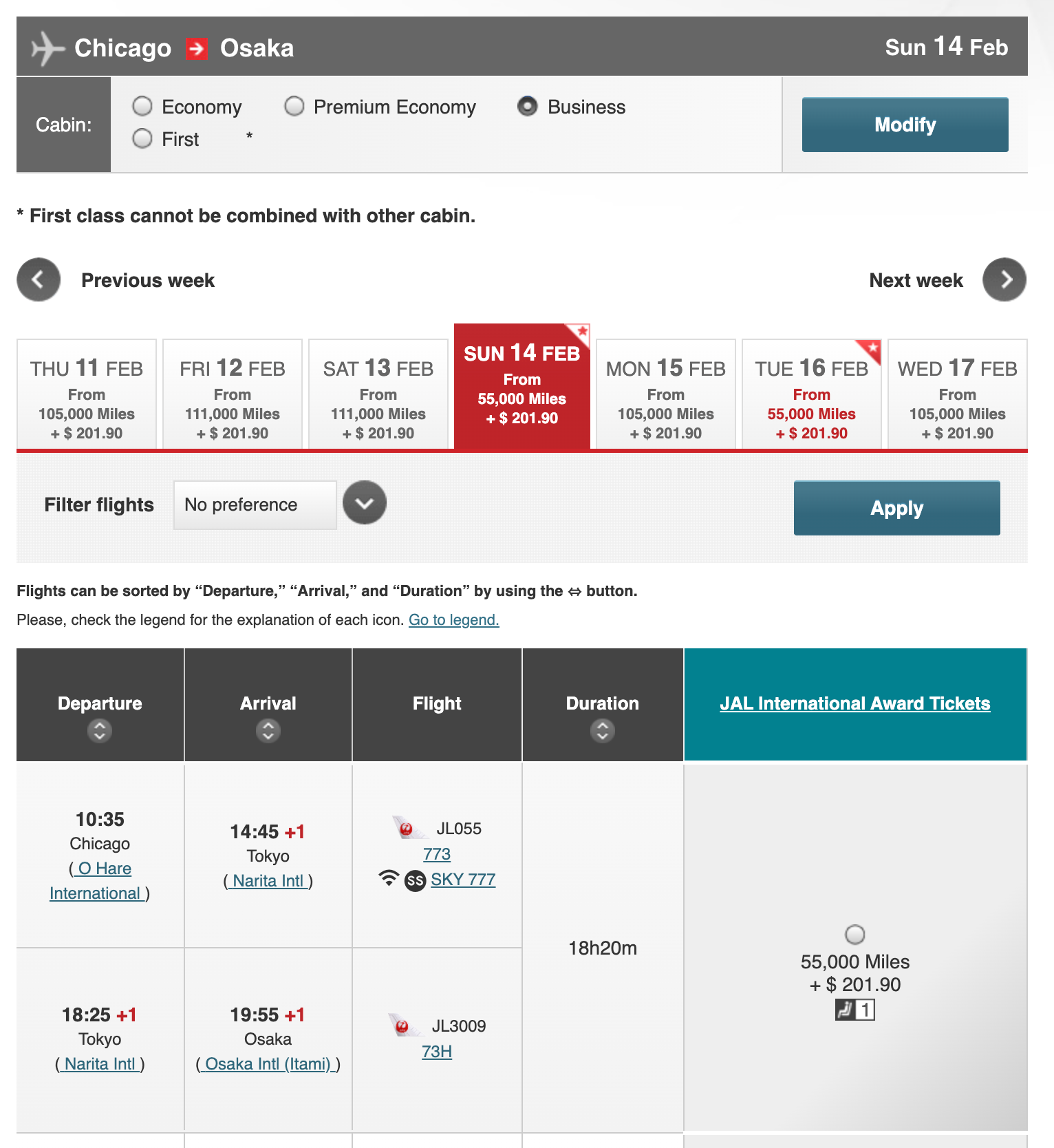 Japan Airlines screenshot