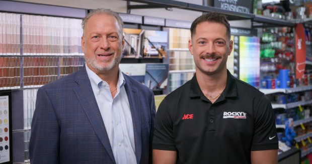 Rocco Falcone, left and his son Johnny, right, run the family's Rocky's Ace Hardware chain, with three locations in Connecticut. (Courtesy)