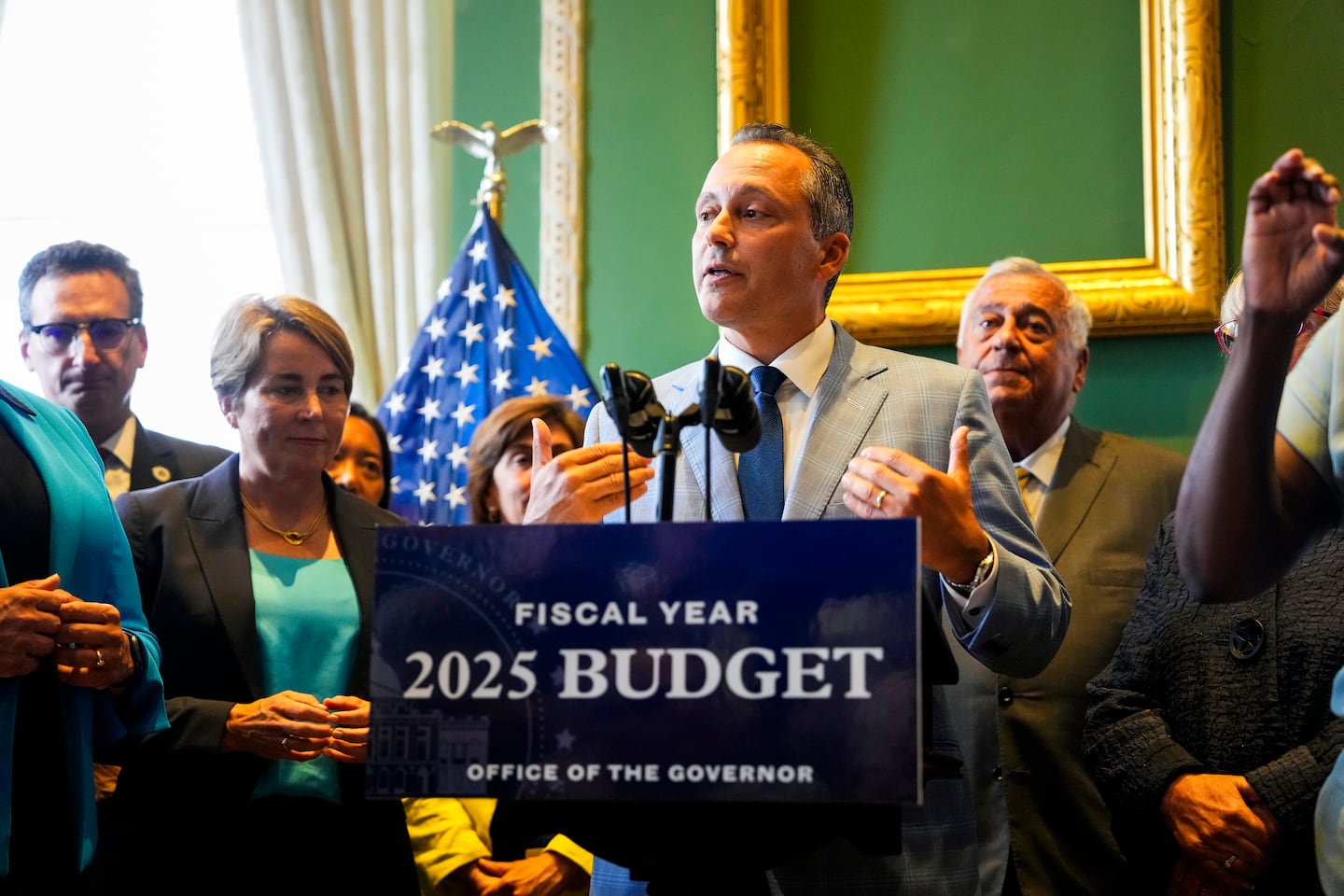 Massachusetts State Representative Aaron Michlewitz spoke after the signing of the Fiscal Year 2025 budget at the Massachusetts State House.